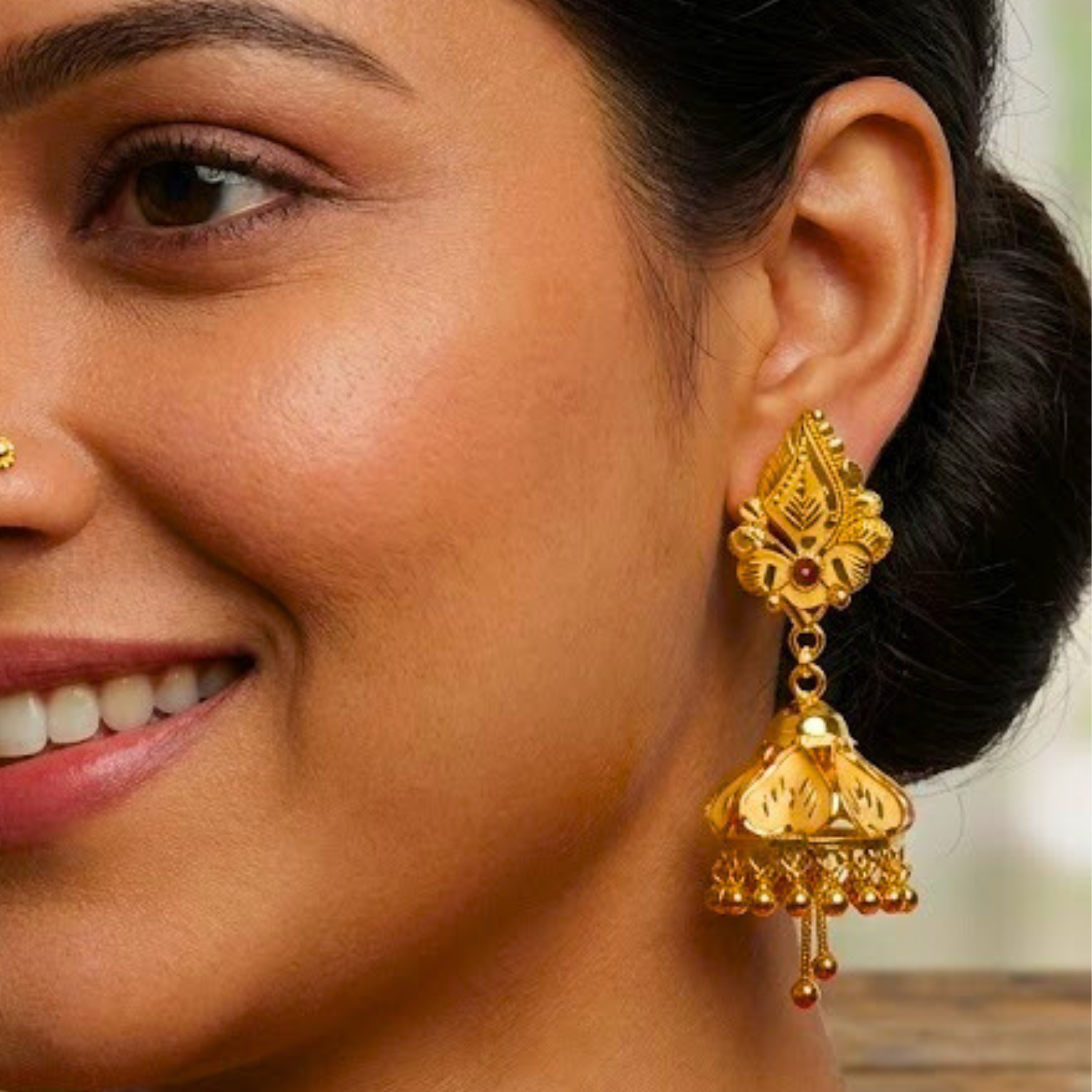 Classy Heritage Gold Jhumka Earrings