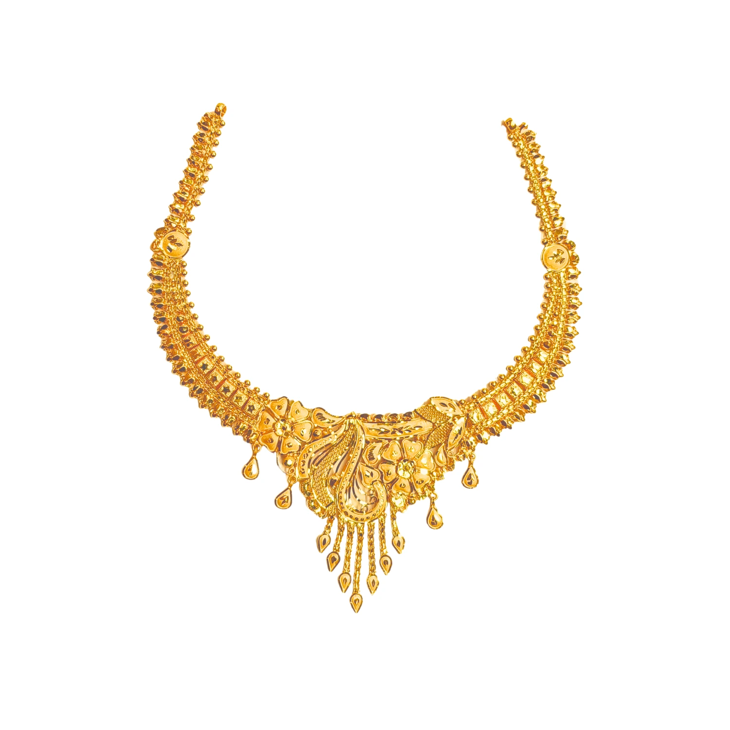 22KT Yellow Gold Traditional Bridal Necklace with Paisley Motif