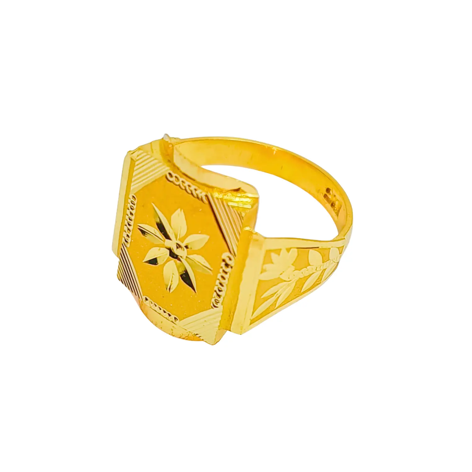 22KT Yellow Gold Floral Engraved Men’s Ring
