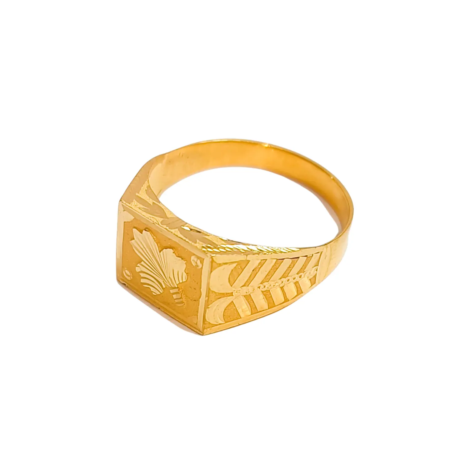 22KT Yellow Gold Geometric Engraved Men’s Ring